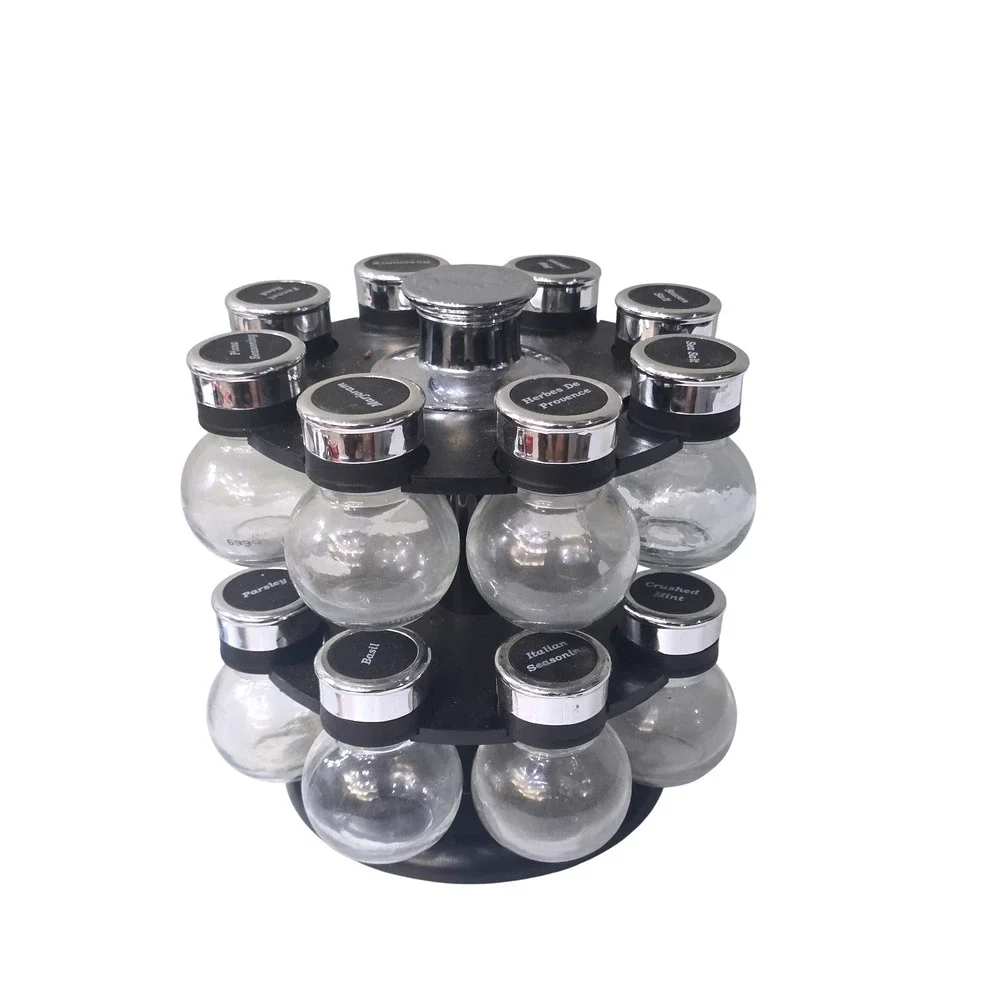 Kamenstein Revolving 12 Jar Spice Rack Organizer Black Chrome Rotating Carousel